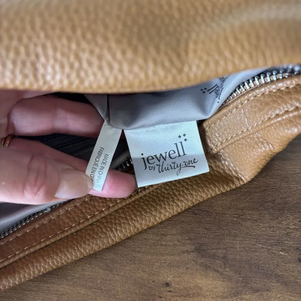 Jewell by Thirty-One Handbag Womens Tan Hobo Shoulder Bag Faux Leather Pebbled